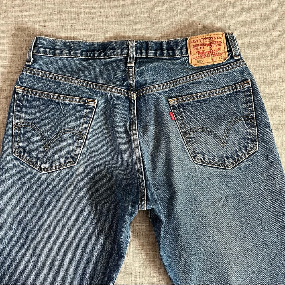 Vtg Levi 505 Jeans Men 36x32 Blue Stone Wash Regular Fit Straight Leg Biker Y2K